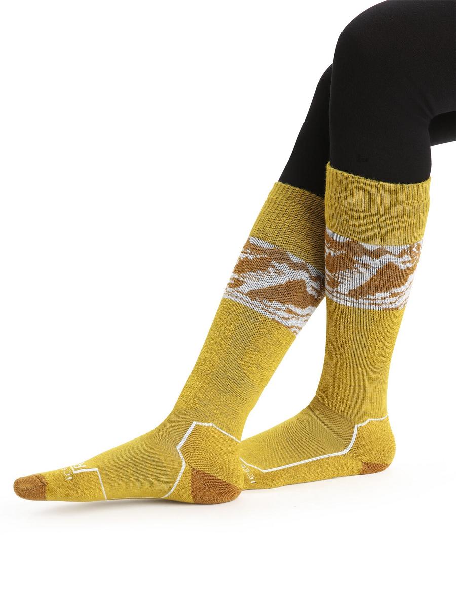 Chaussettes Icebreaker Merino Ski+ Light Over the Calf Alps 3D Femme Doré | FR 1404HAPK